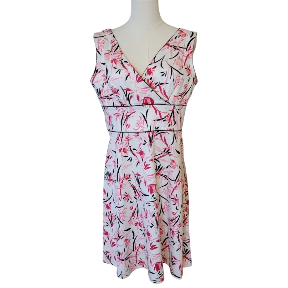 Amanda Smith Pink & Black Floral Sleeveless Dress Size 8